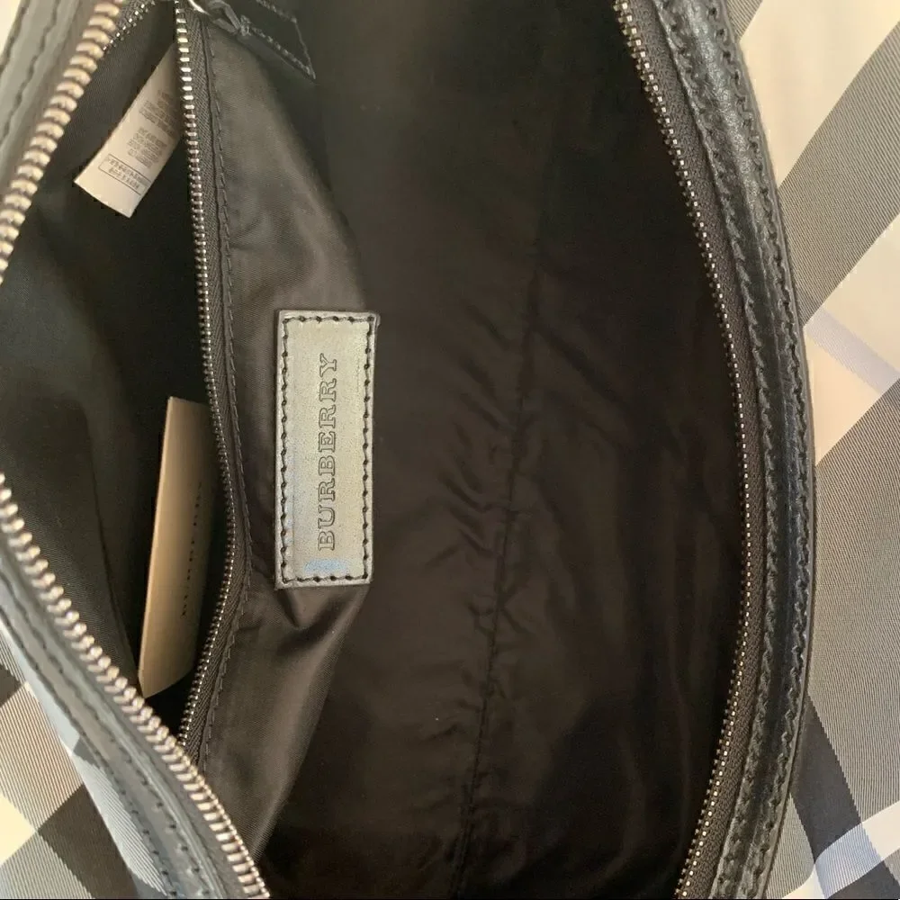 BURBERRY Nylon Beat Check Studded Medium Edenham Satchel Black